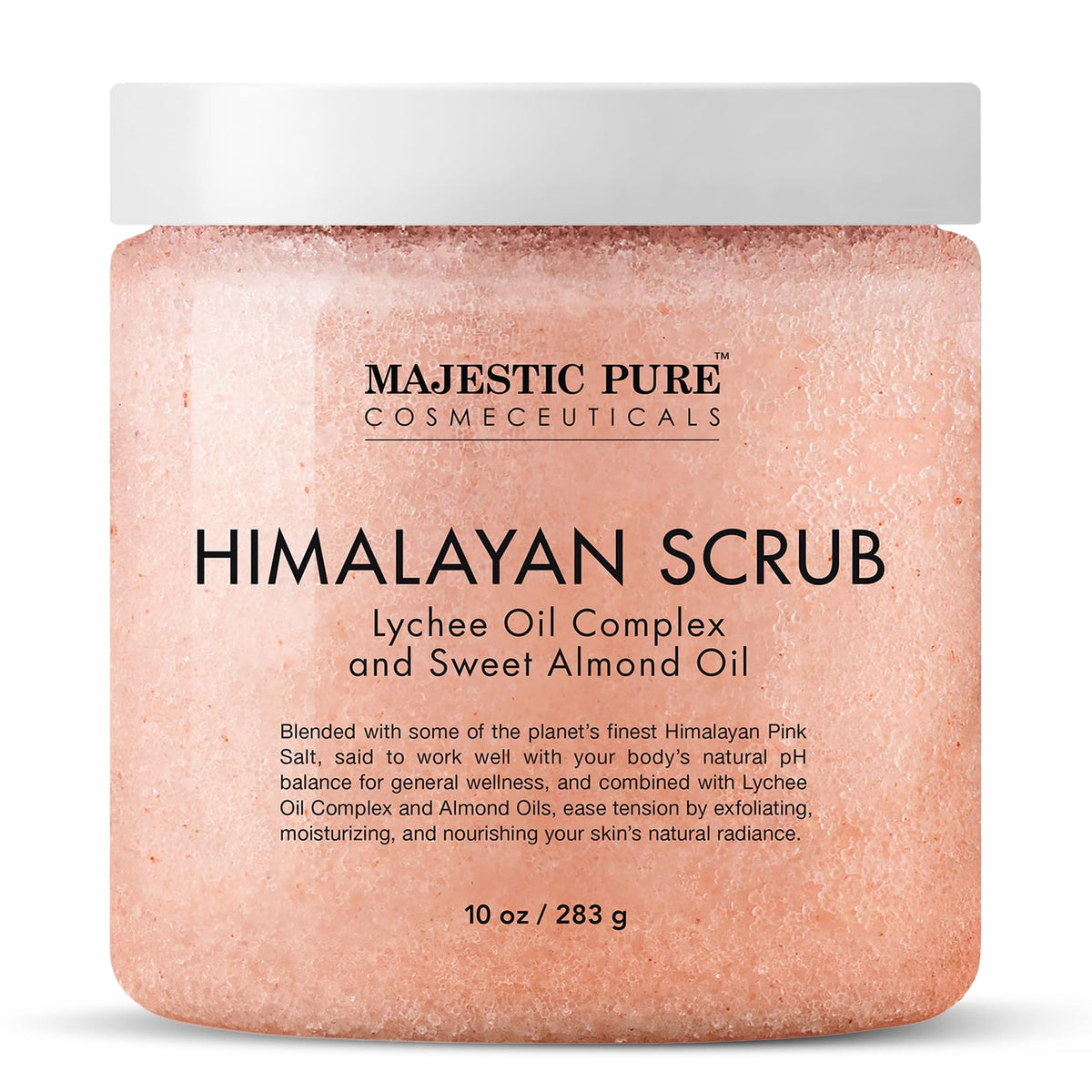 Majestic Pure Himalayan Salt Body Scrub front view with Lychee Oil