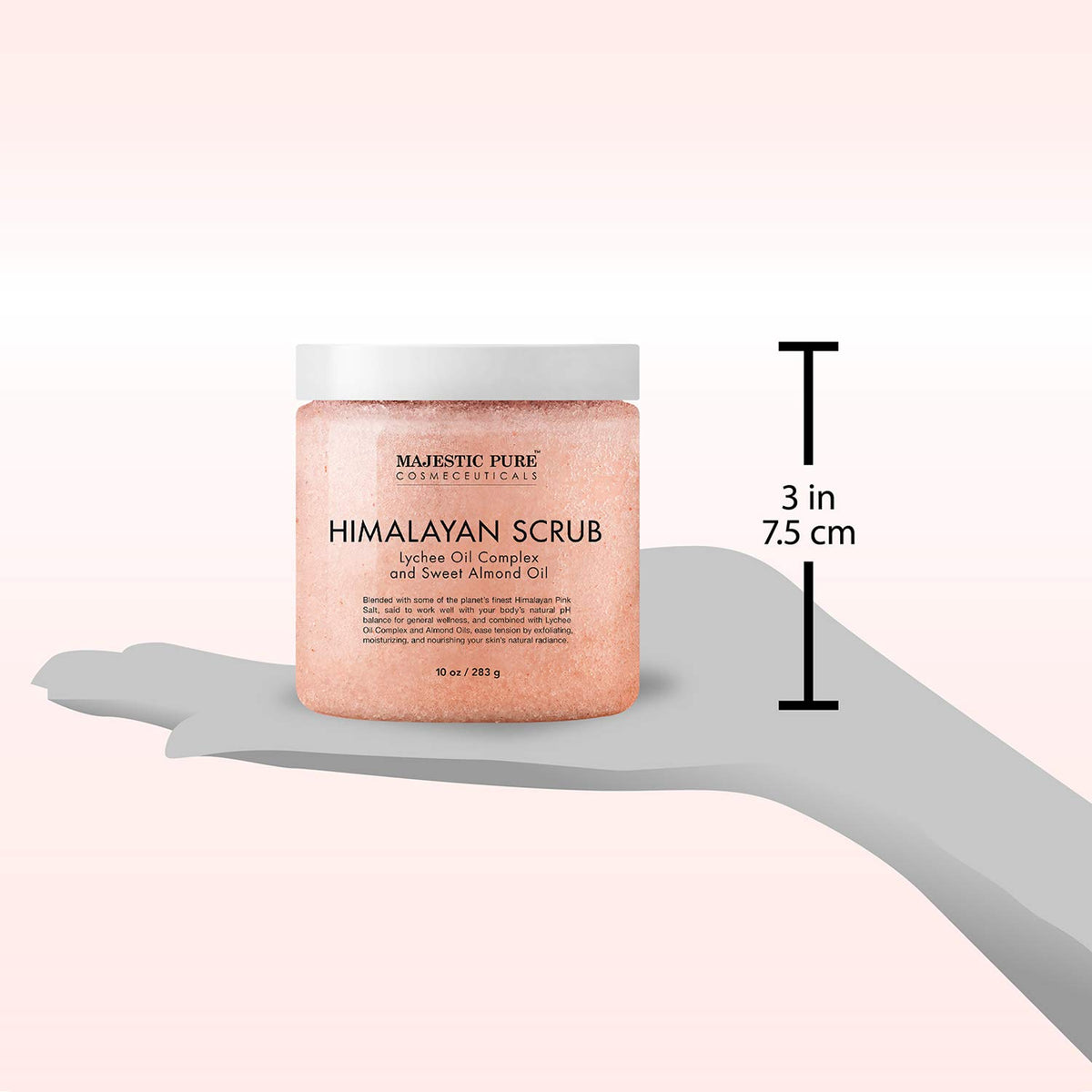 Majestic Pure Himalayan Salt Body Scrub texture on hand