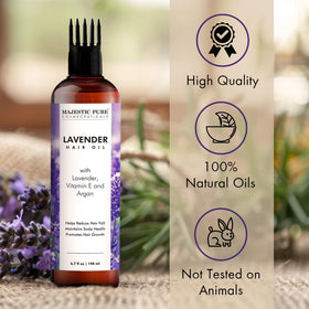 Majestic Pure Lavender Hair Oil with ingredients displayed