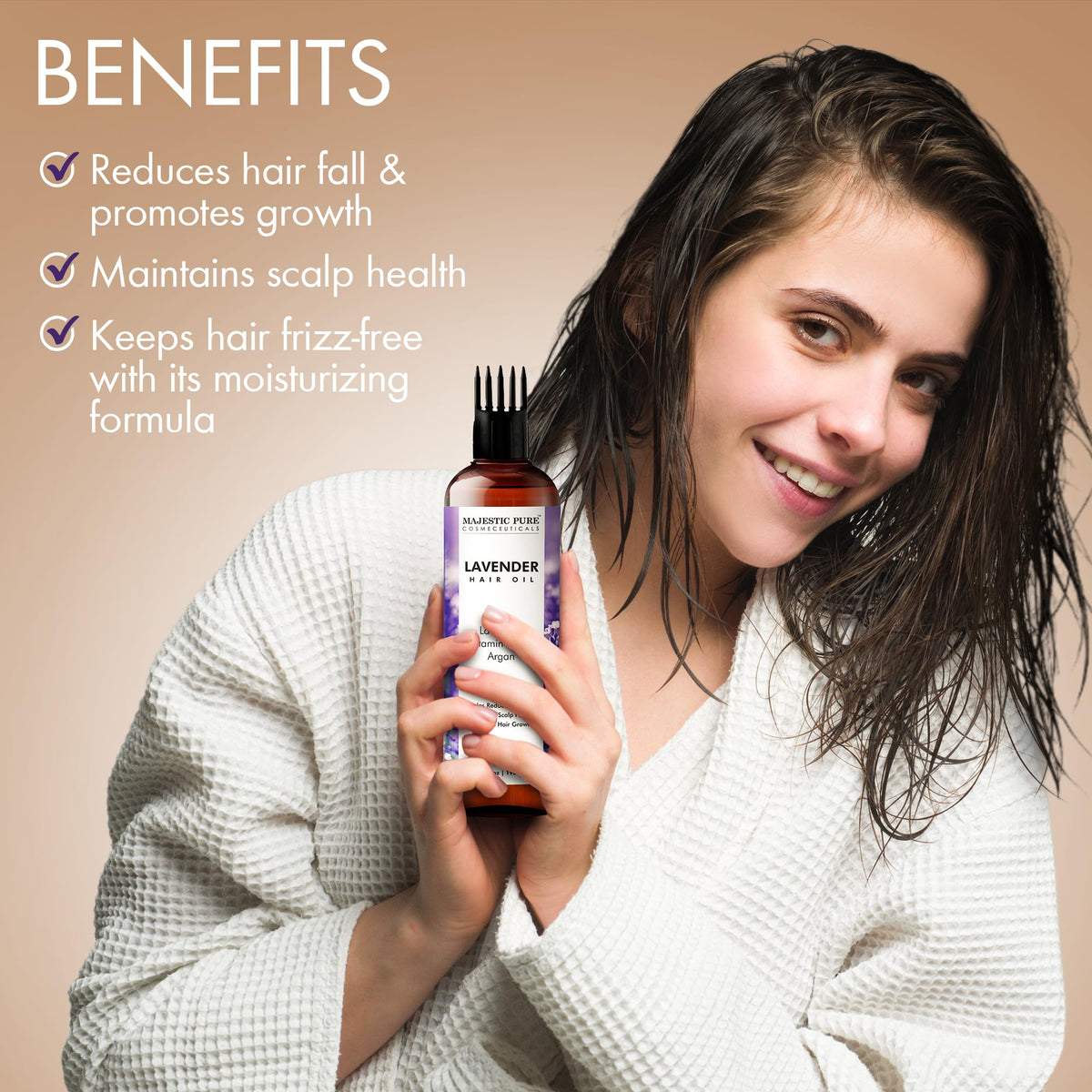 Majestic Pure Lavender Hair Oil with lavender flowers