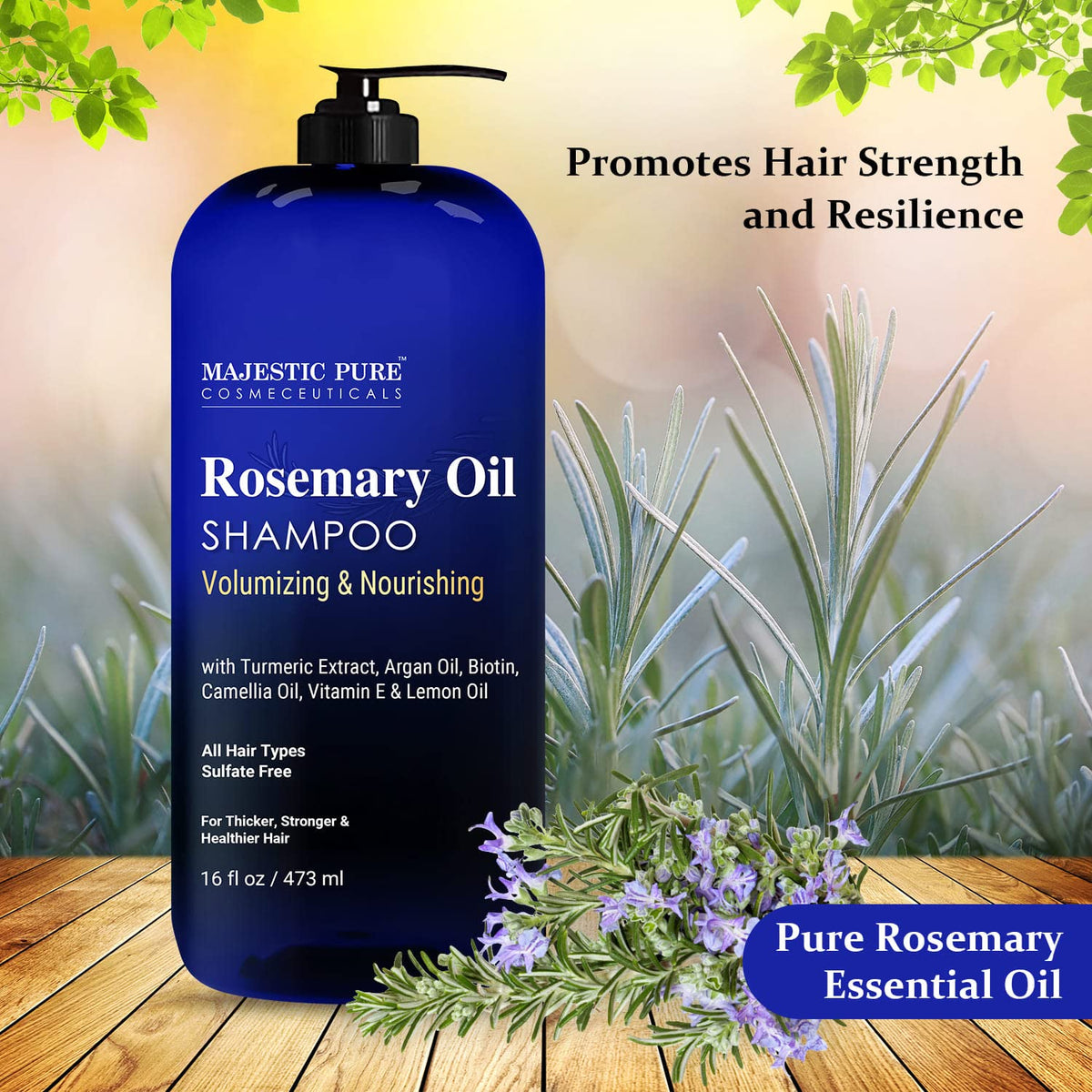 Majestic Pure Rosemary Oil Shampoo back label close-up