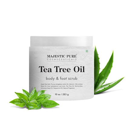Majestic Pure Tea Tree Foot & Body Scrub 10 oz front view