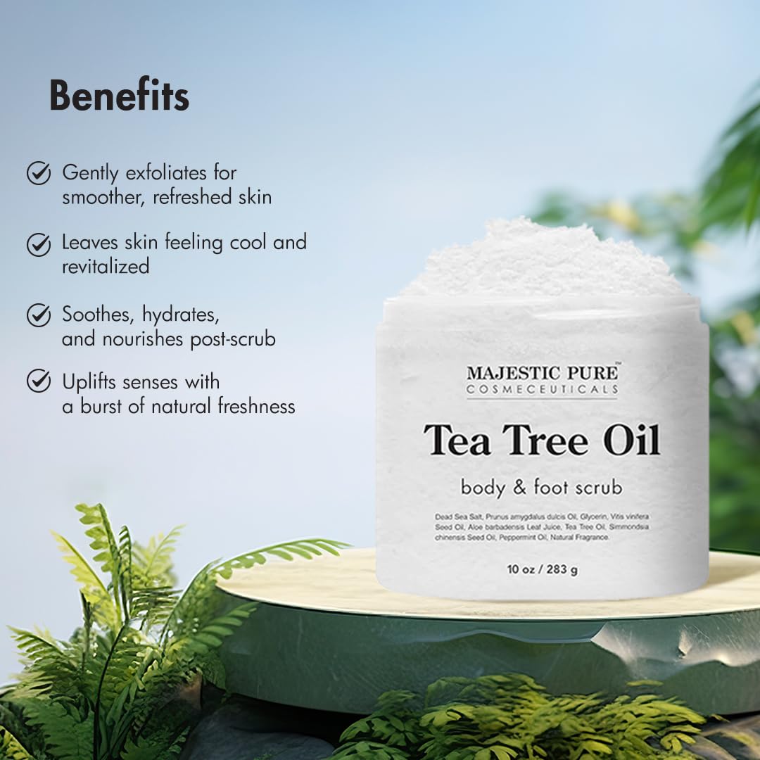 Majestic Pure Tea Tree Foot & Body Scrub application on skin