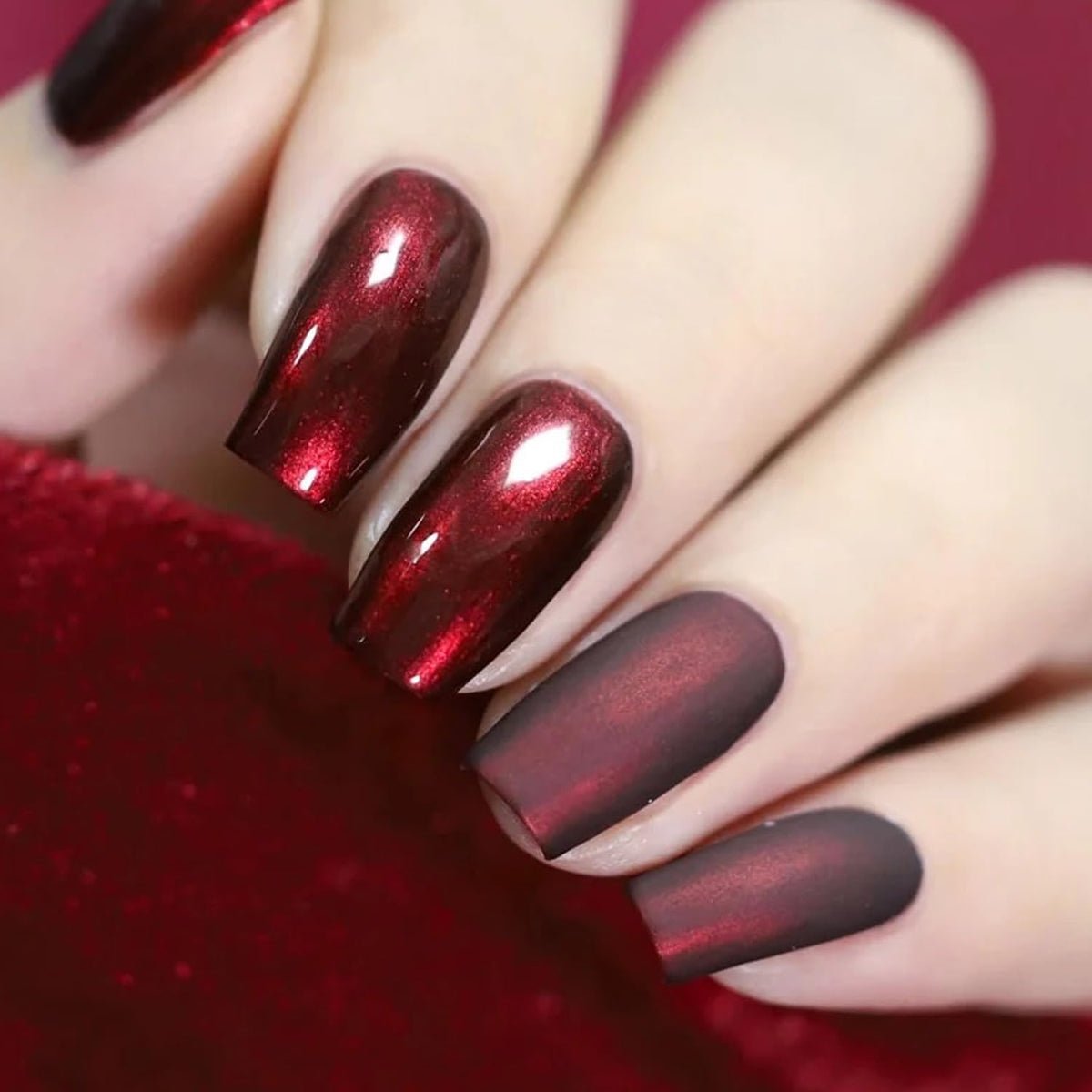 Major Dijit Quick Dry Nail Polish Pearl Wine Red with top coat