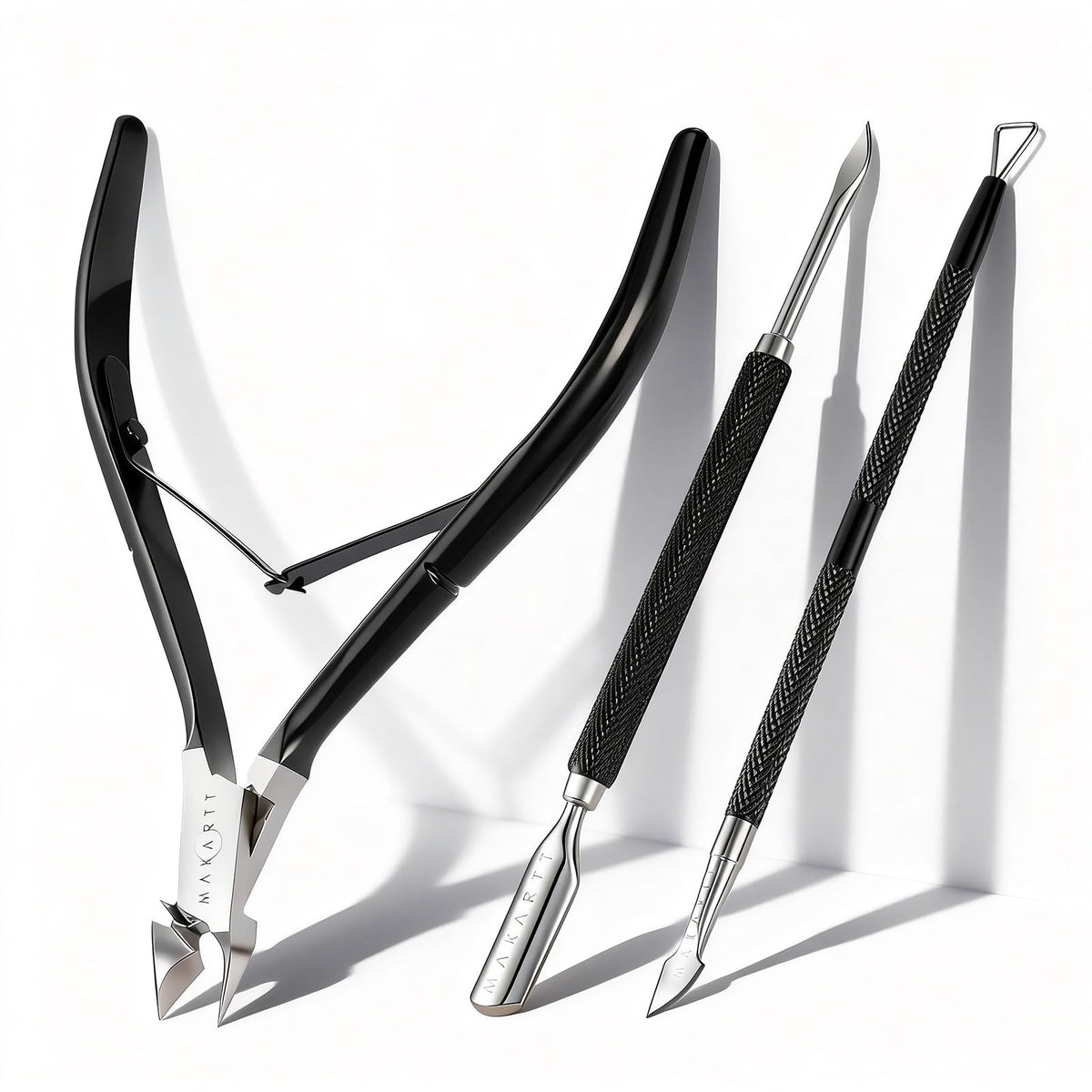 Makartt 3-Pack Cuticle Nipper Set front view with tools displayed