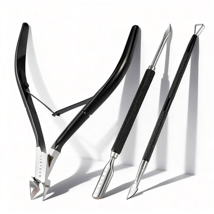 Makartt 3-Pack Cuticle Nipper Set front view with tools displayed