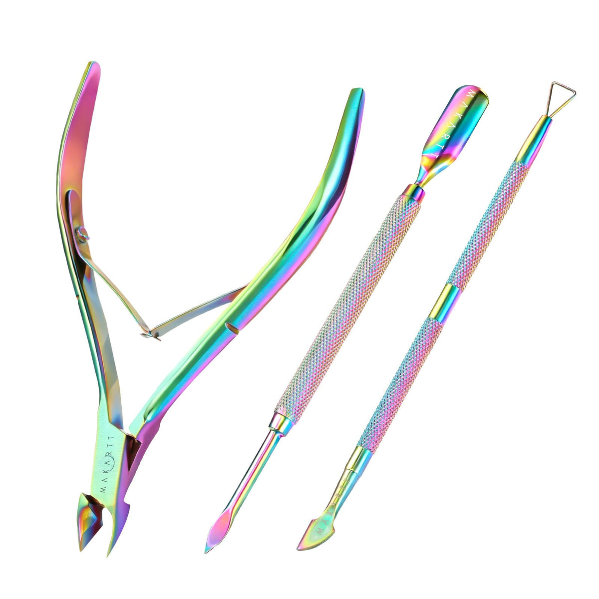 Makartt 3-Pack Rainbow Titanium Cuticle Nipper set front view
