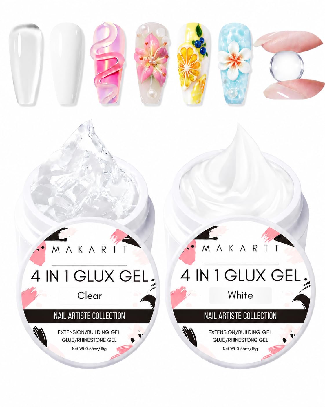 Makartt 3D Gel Nail Art Kit clear gel jar front view