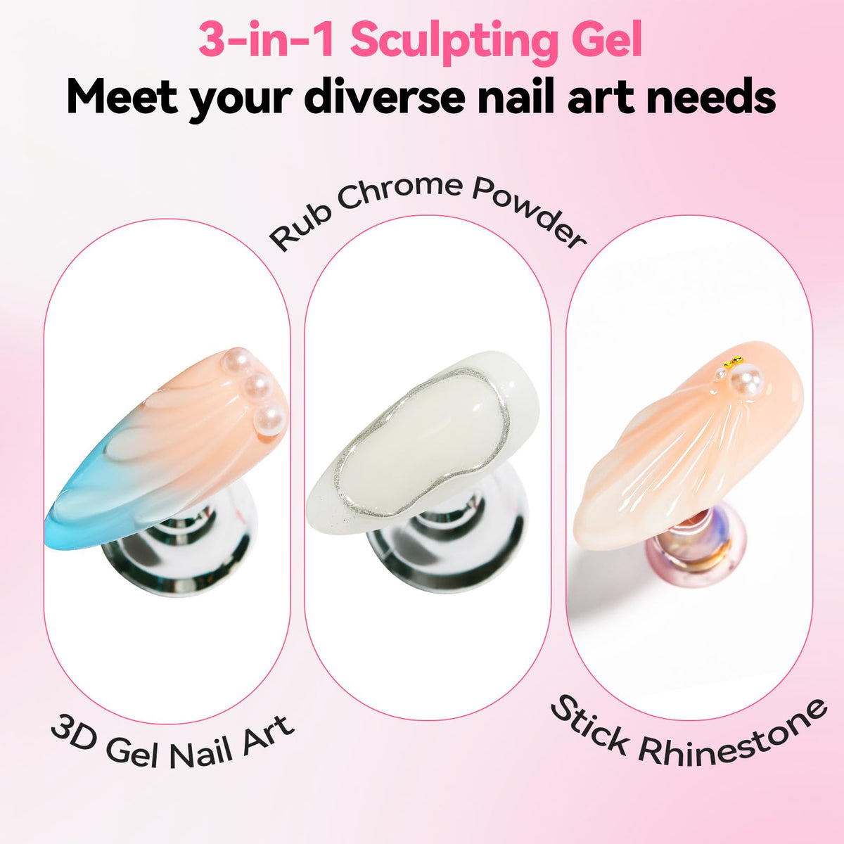 Makartt 3D Nail Gel 30g application on nails with 3D designs