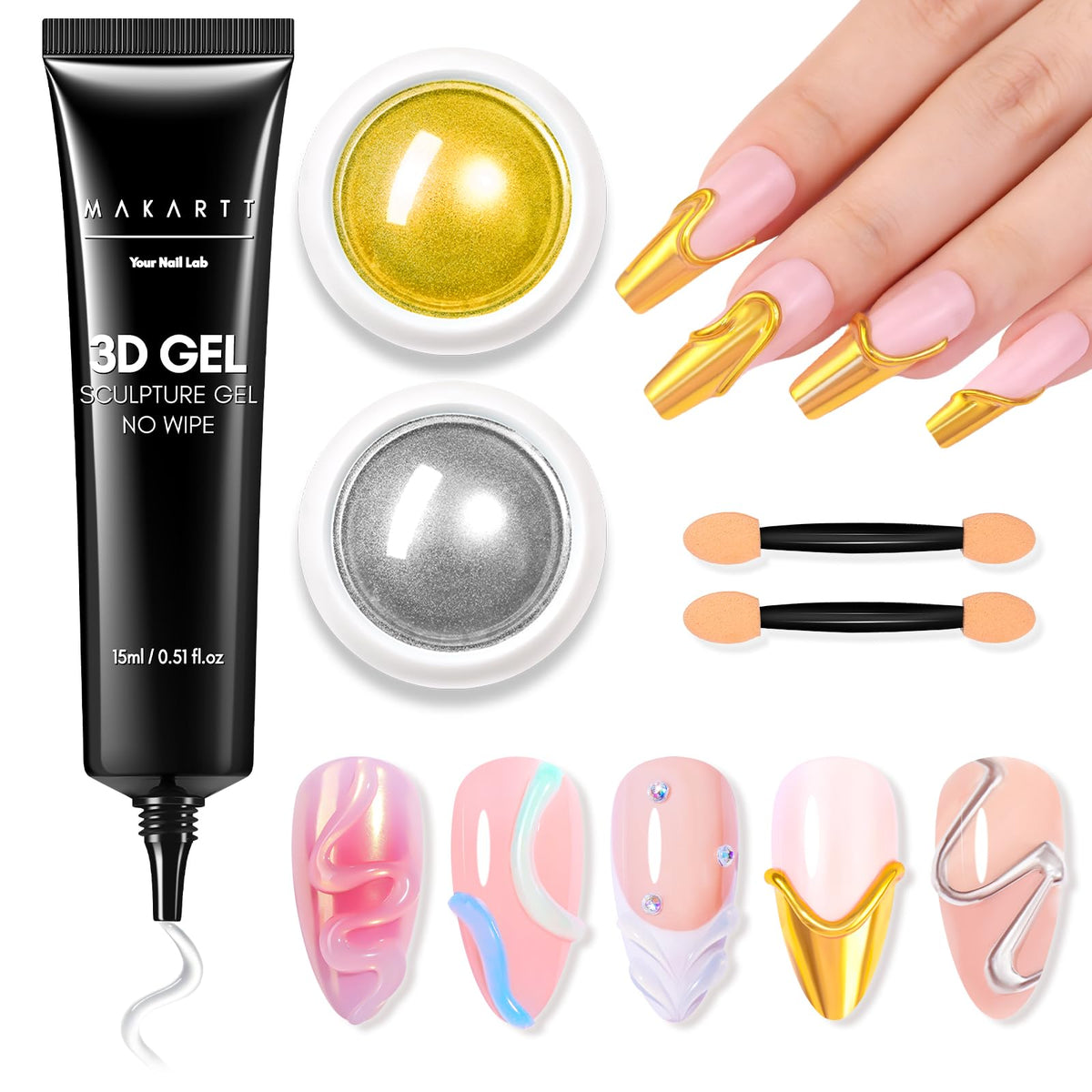 Makartt 3D Nail Gel and Chrome Nail Powder Kit packaging front view