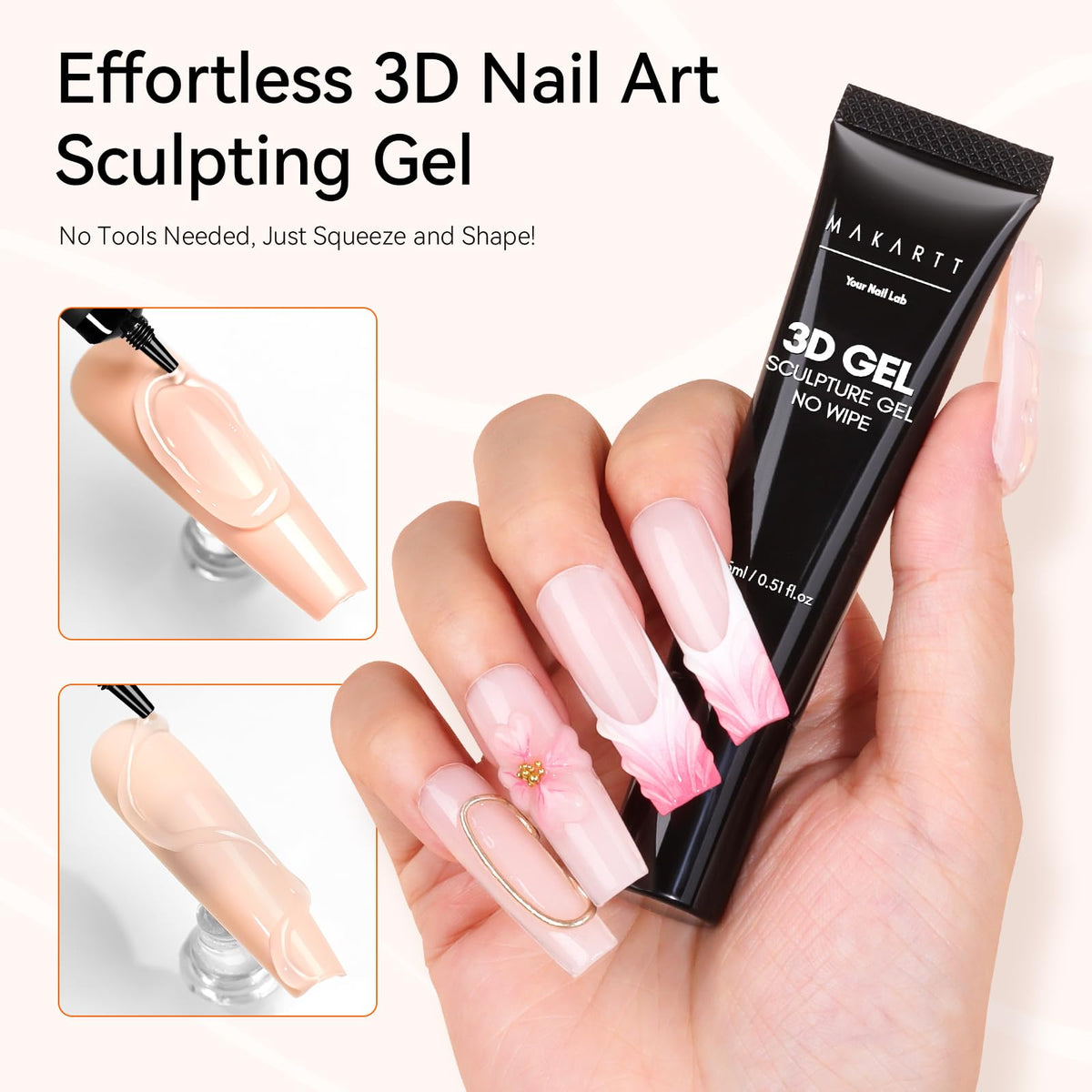 Makartt 3D Nail Gel in use on a set of acrylic nails