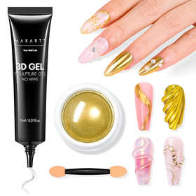 Makartt 3D Nail Gel with gold chrome powder kit front view