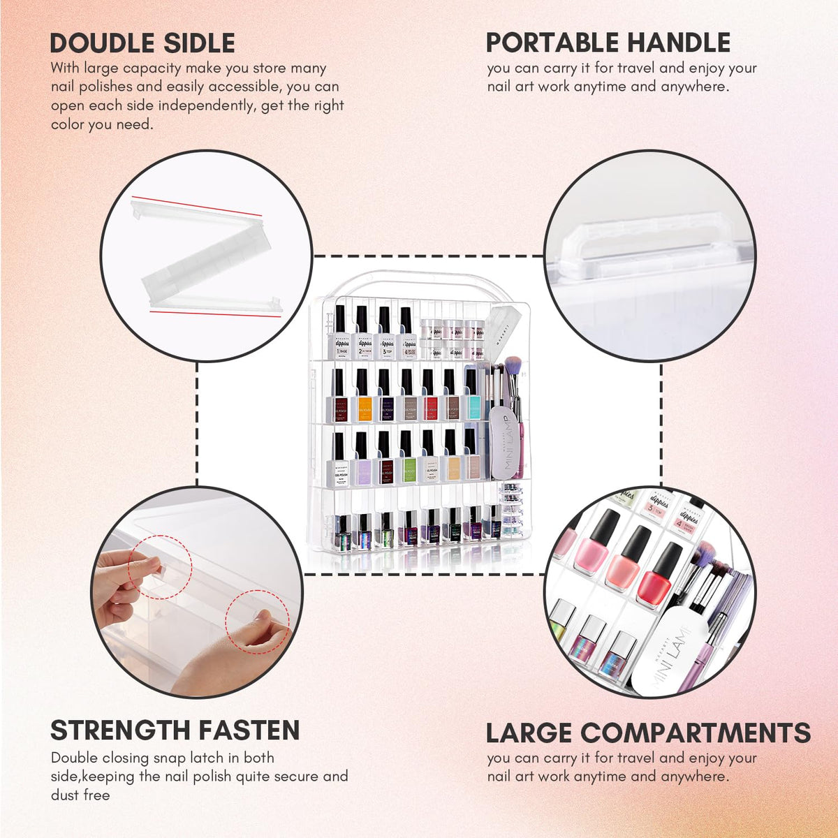 Makartt 60-Bottle Clear Gel Nail Polish Organizer Case side view