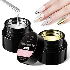 Makartt Chrome Gel Nail Polish Set front view with silver and gold bottles