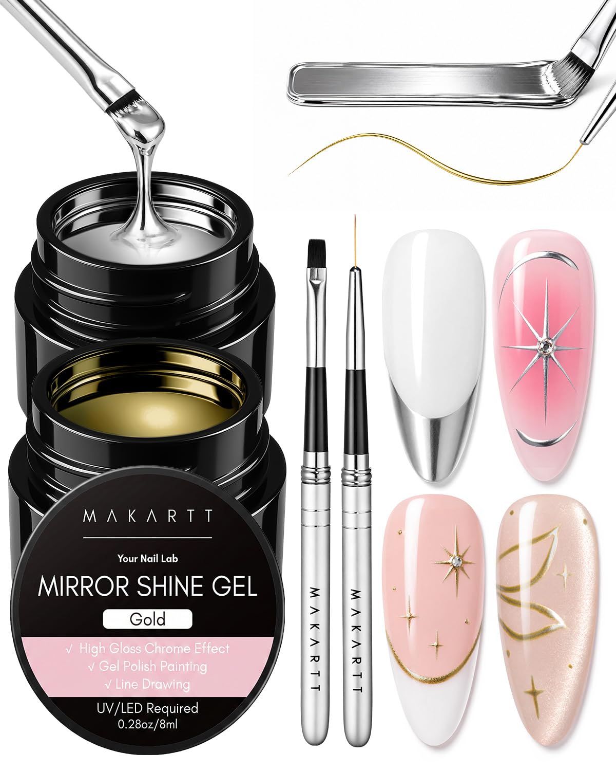 Makartt Chrome Nail Polish Set with gold and silver gels