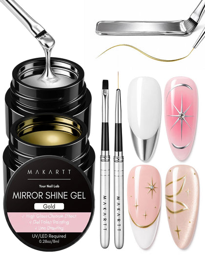 Makartt Chrome Nail Polish Set with gold and silver gels