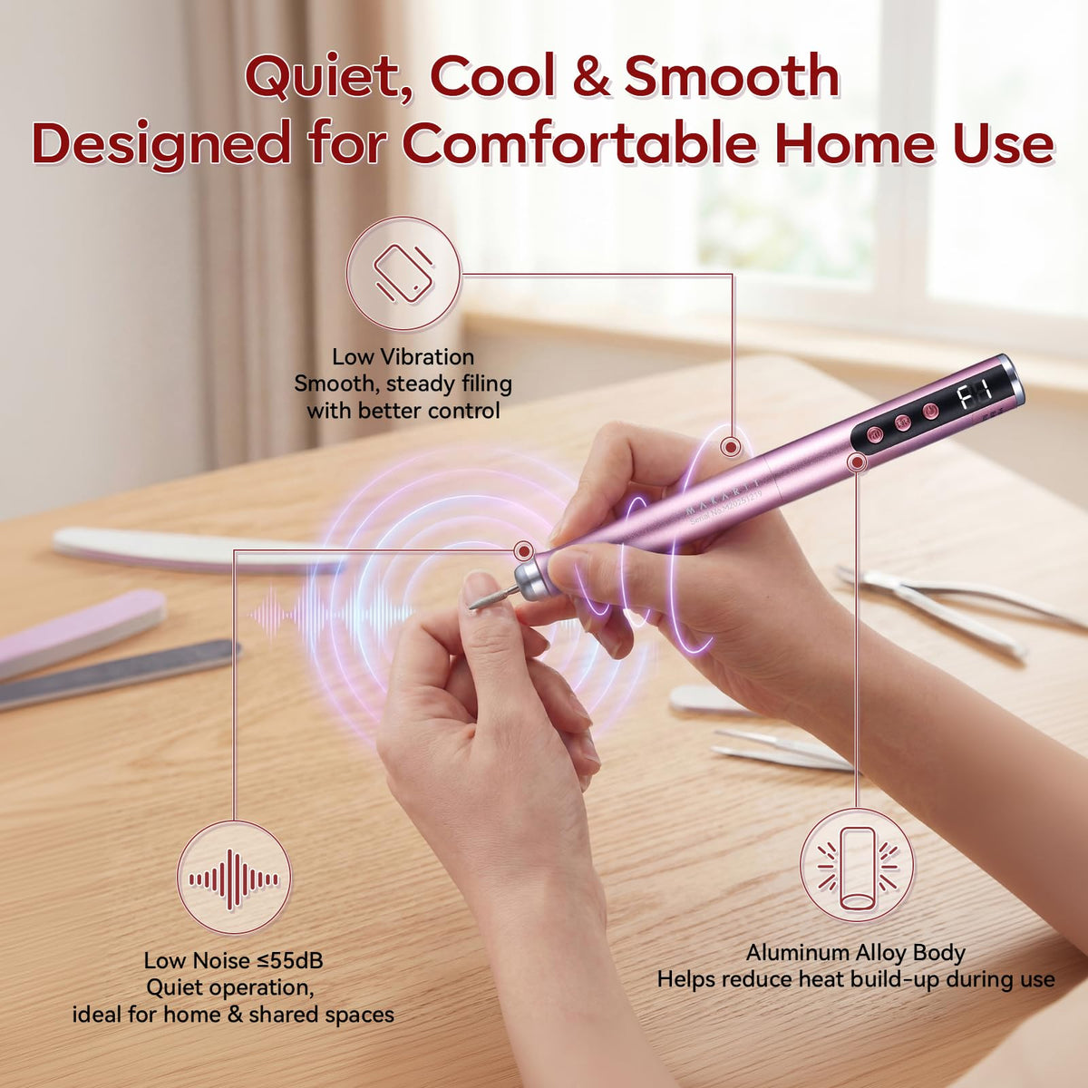 Makartt Cordless Nail Drill in hand for precise handling