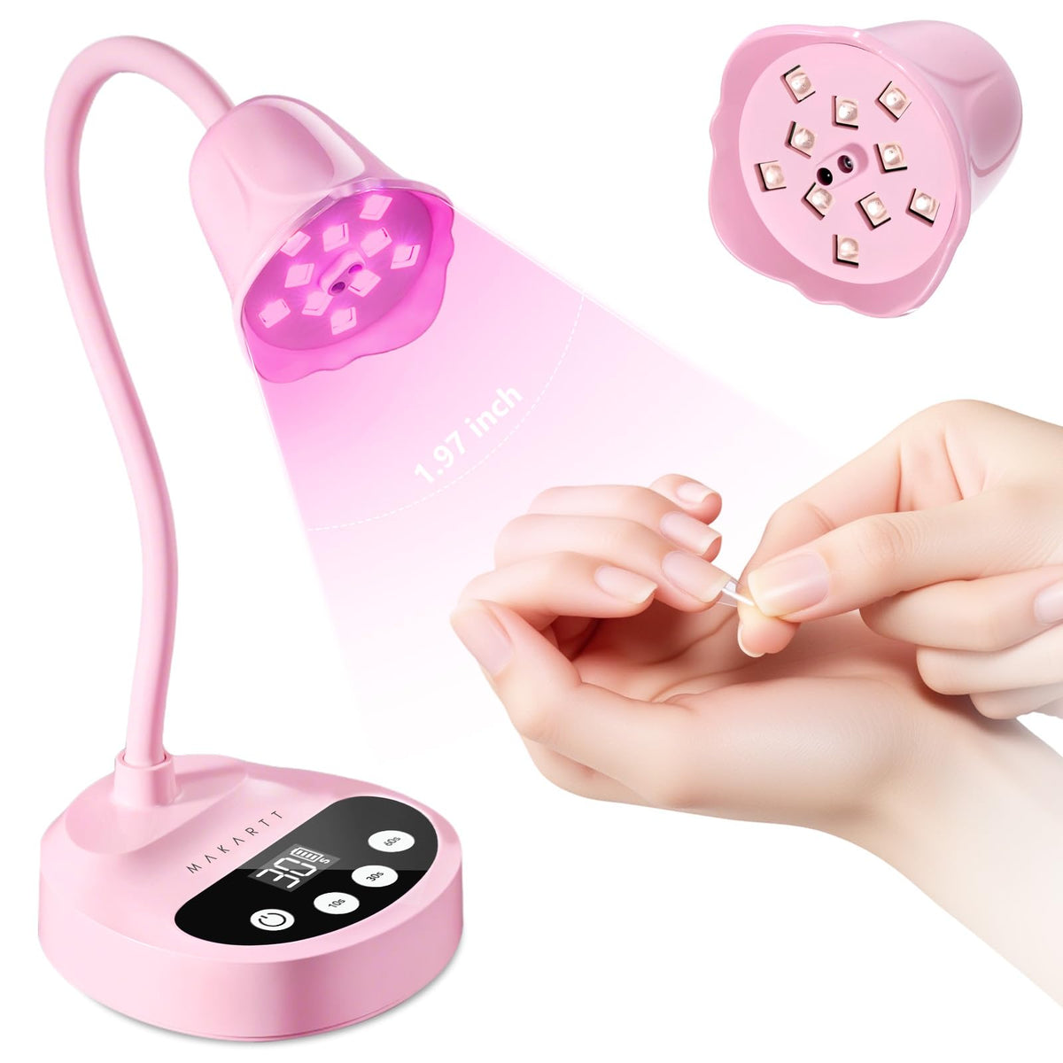 Makartt Cordless UV Nail Lamp front view with trumpet-flower design