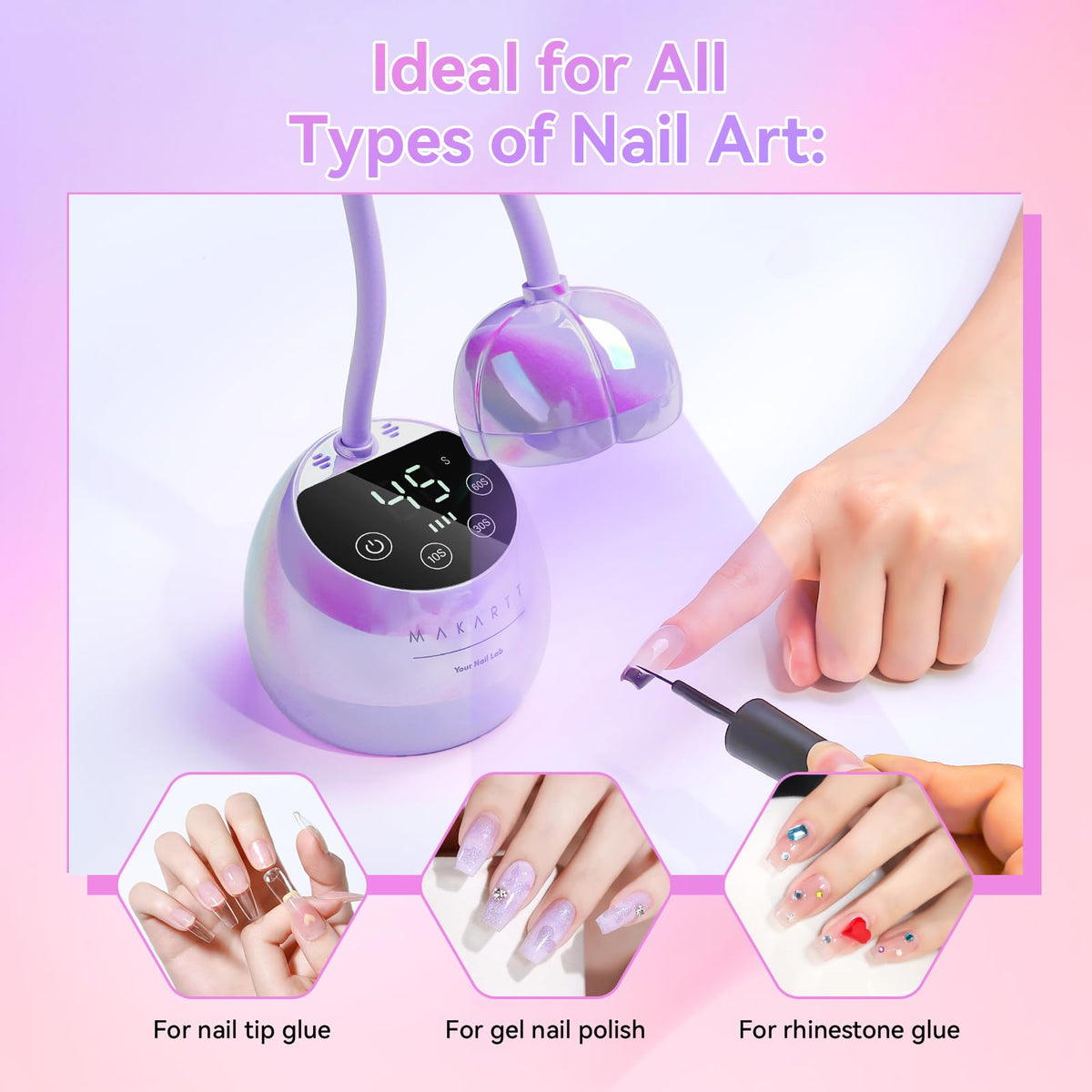 Makartt Cordless UV Nail Lamp in use with gel nails