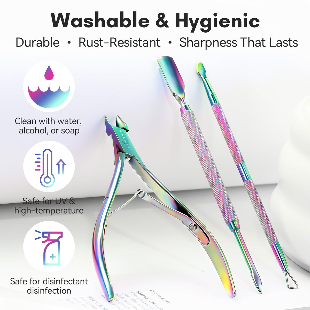 Makartt cuticle pusher with pointed cleaning tip