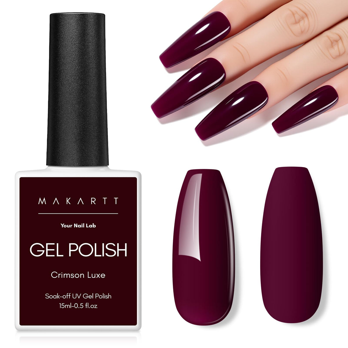 Makartt Dark Red Burgundy Gel Polish 15ml front view
