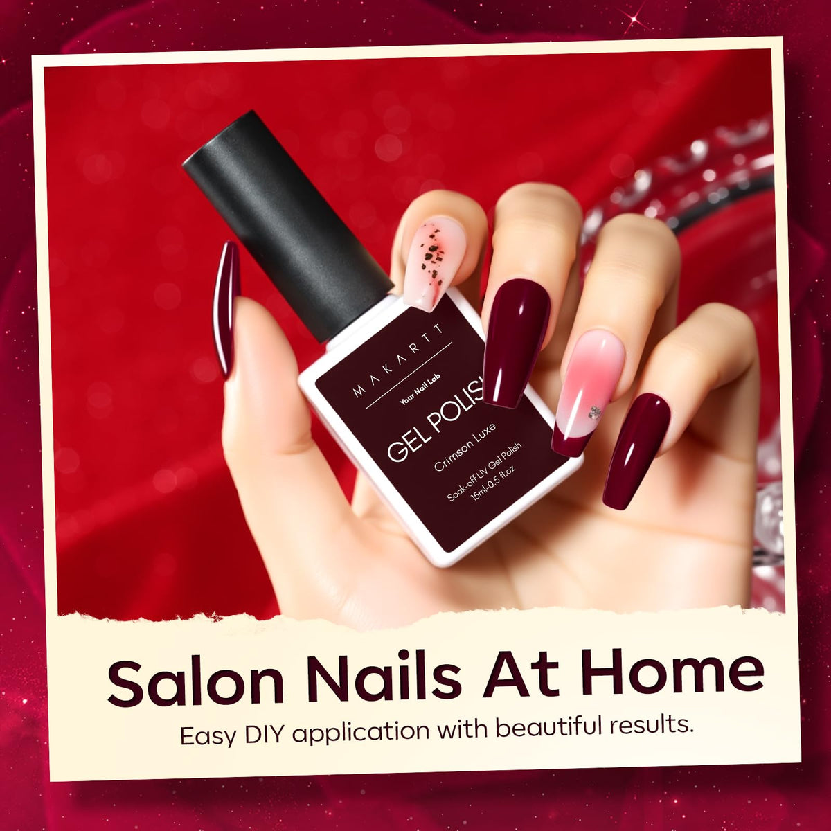 Makartt Dark Red Burgundy Gel Polish application process