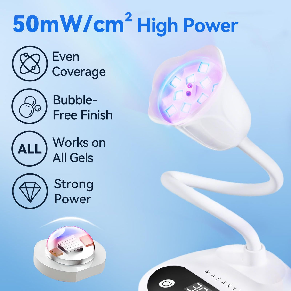 Makartt Flash UV LED Nail Lamp displaying LCD screen with timer