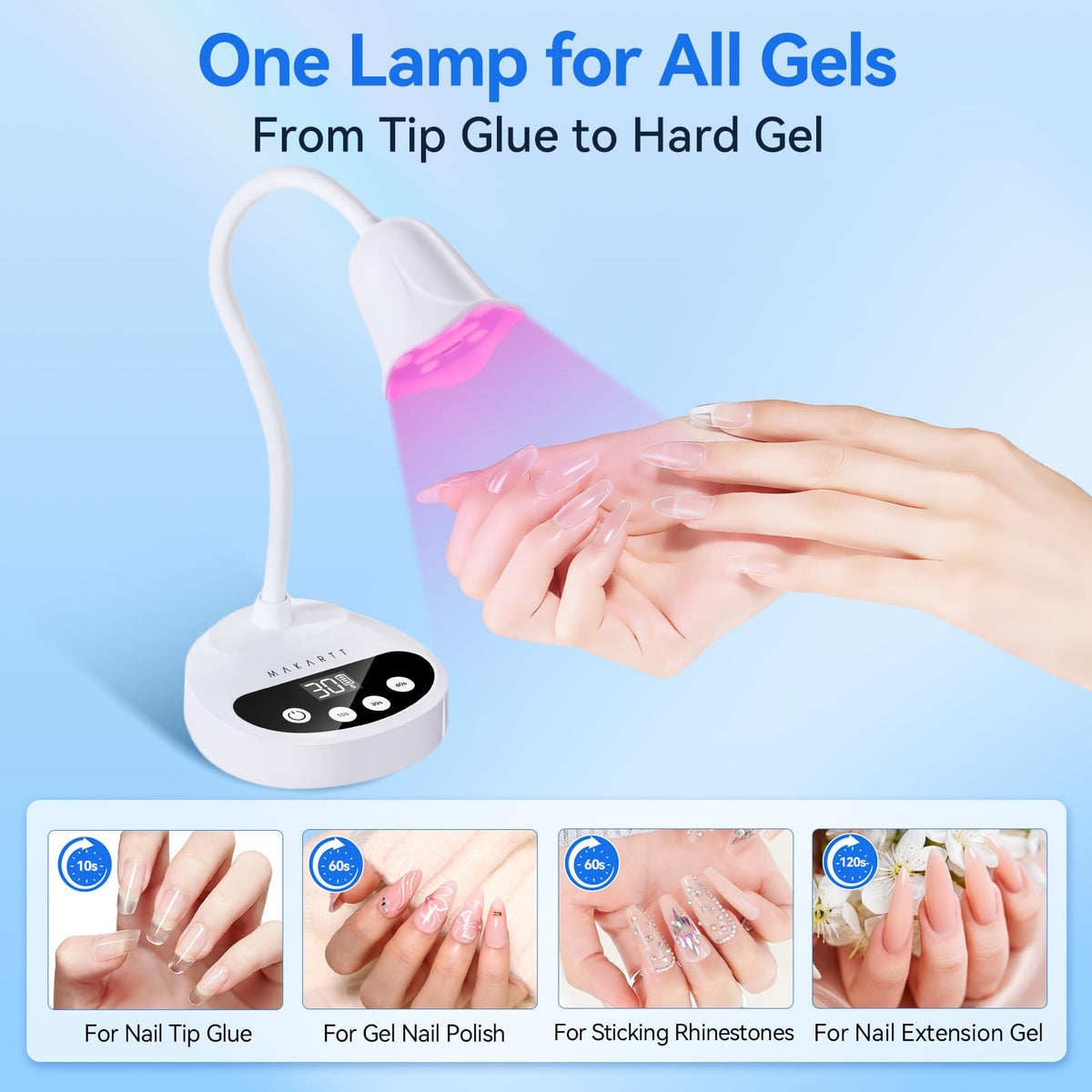 Makartt Flash UV LED Nail Lamp with Gel X tips curing