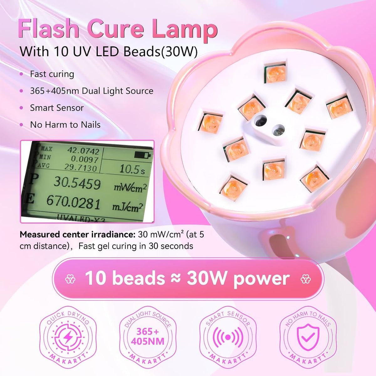 Makartt Flash UV Nail Lamp displaying LCD timer