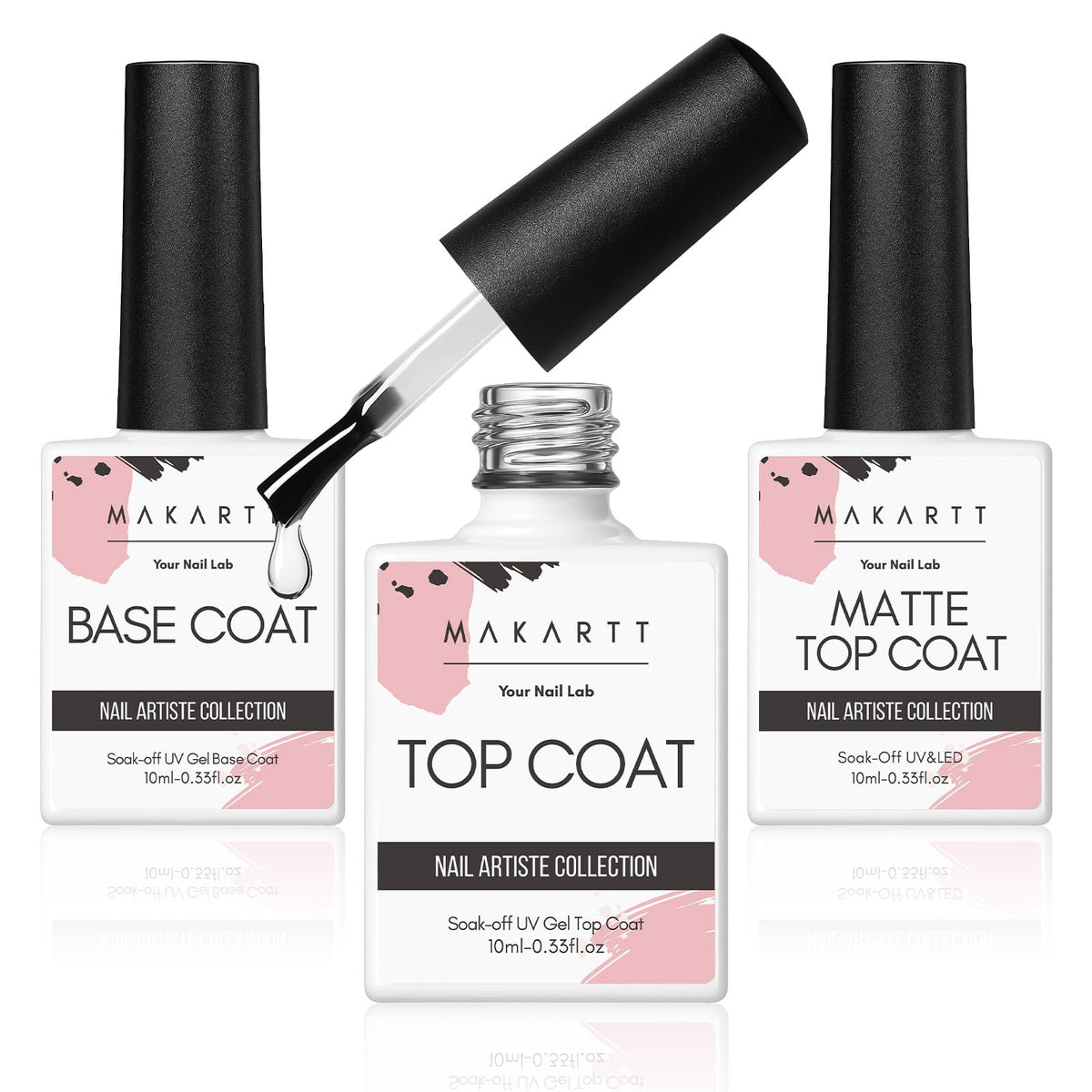 Makartt Gel Top and Base Coat Set with matte and glossy finish bottles