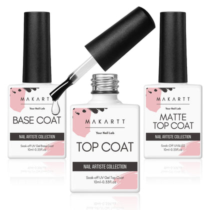 Makartt Gel Top and Base Coat Set with matte and glossy finish bottles