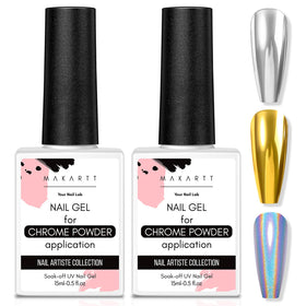Makartt Gel Top Coat for Chrome Nails 2 x 15ml bottles front view