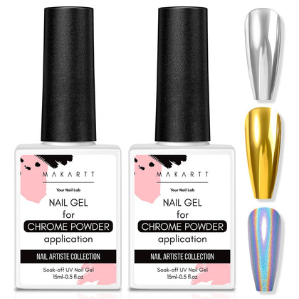 Makartt Gel Top Coat for Chrome Nails 2 x 15ml bottles front view