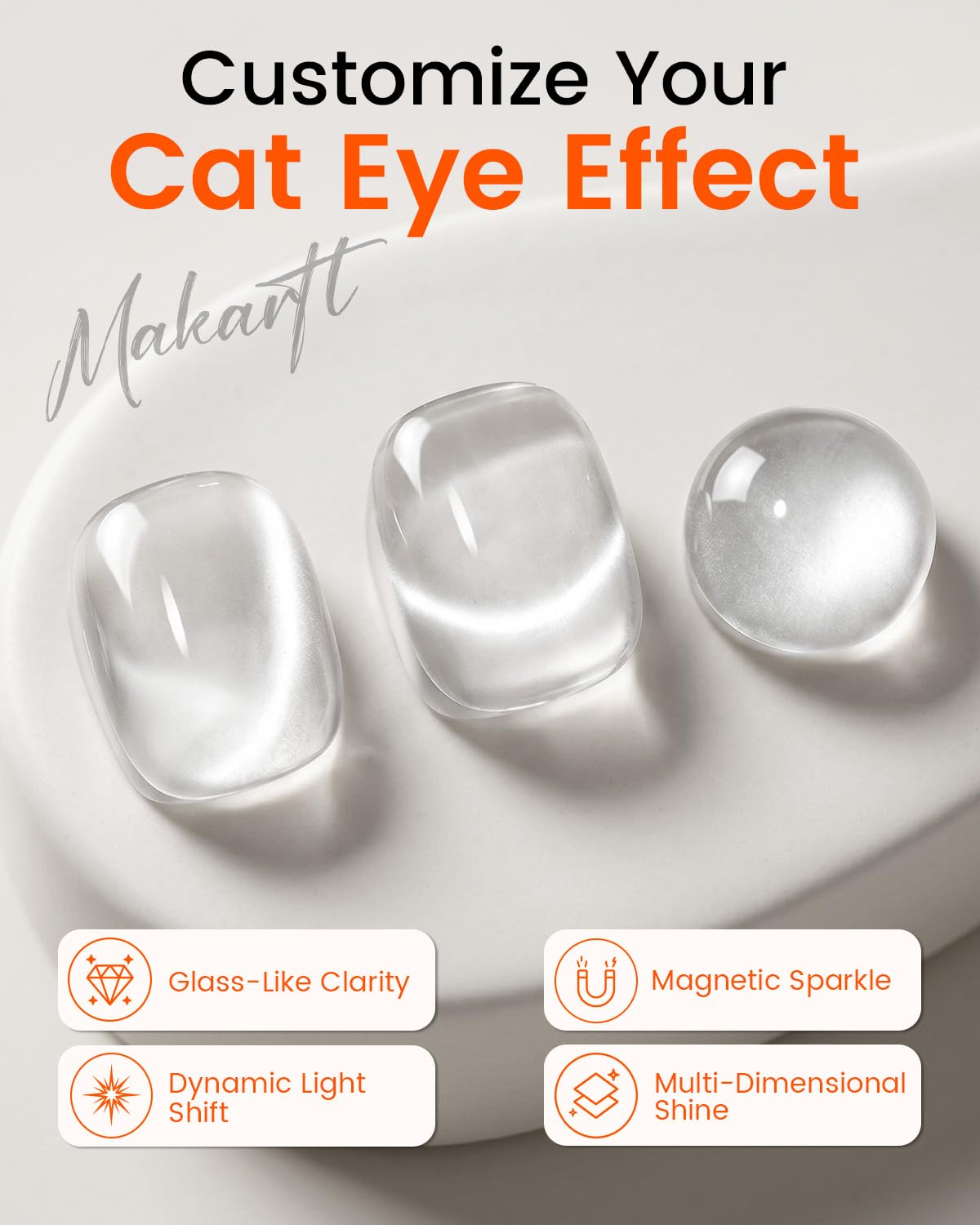 Makartt Glass Cat Eye Gel Nail Polish 15ml on nails with glass effect