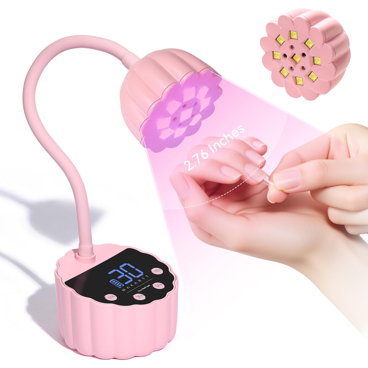 Makartt Gooseneck UV LED Nail Lamp front view with flexible neck