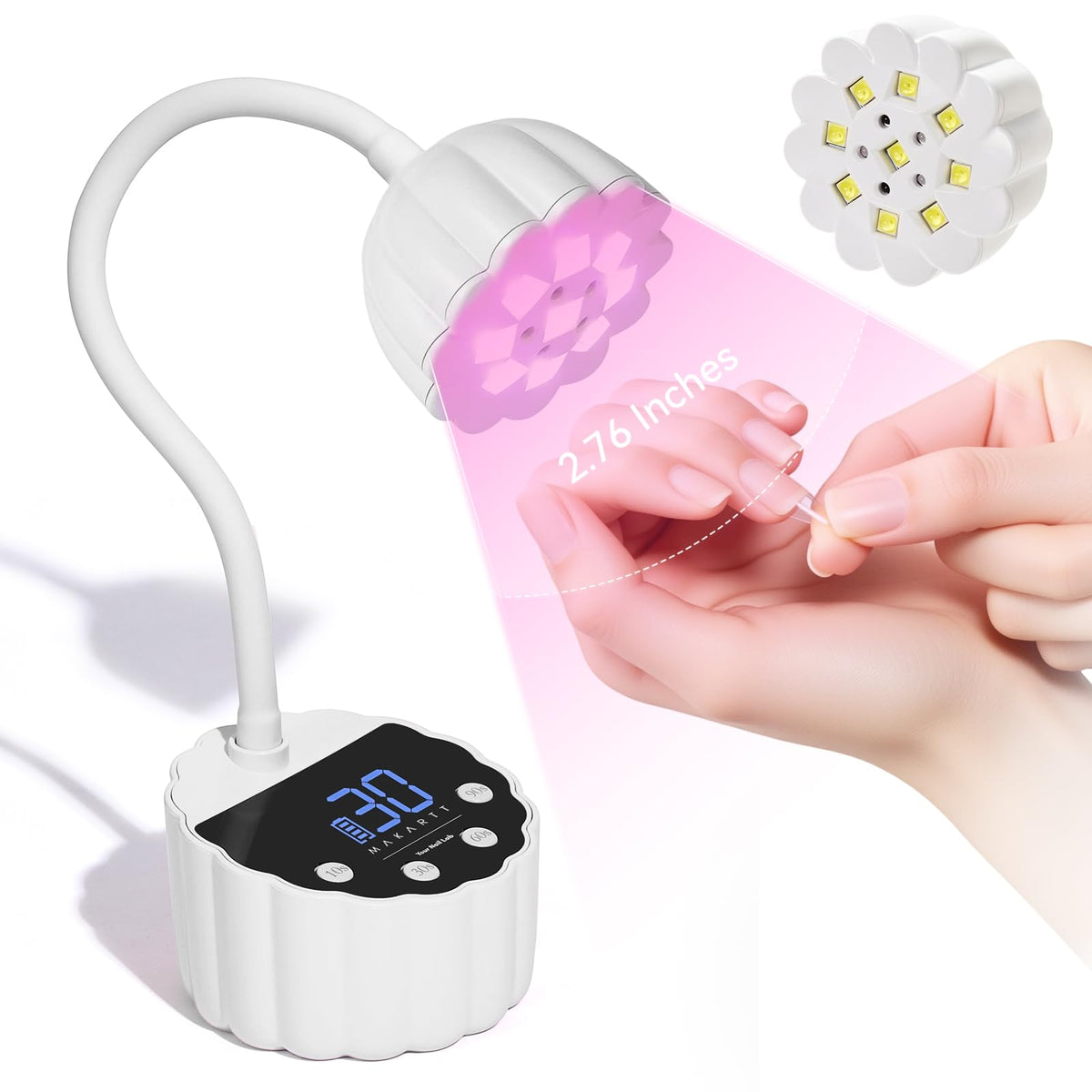 Makartt Gooseneck UV LED Nail Lamp front view with flexible neck