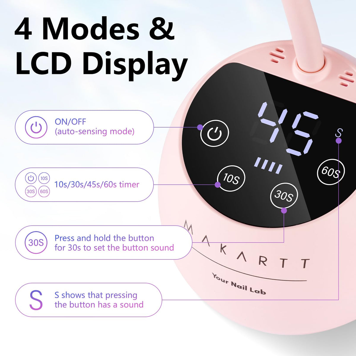 Makartt Gooseneck UV LED Nail Lamp showing battery charging feature