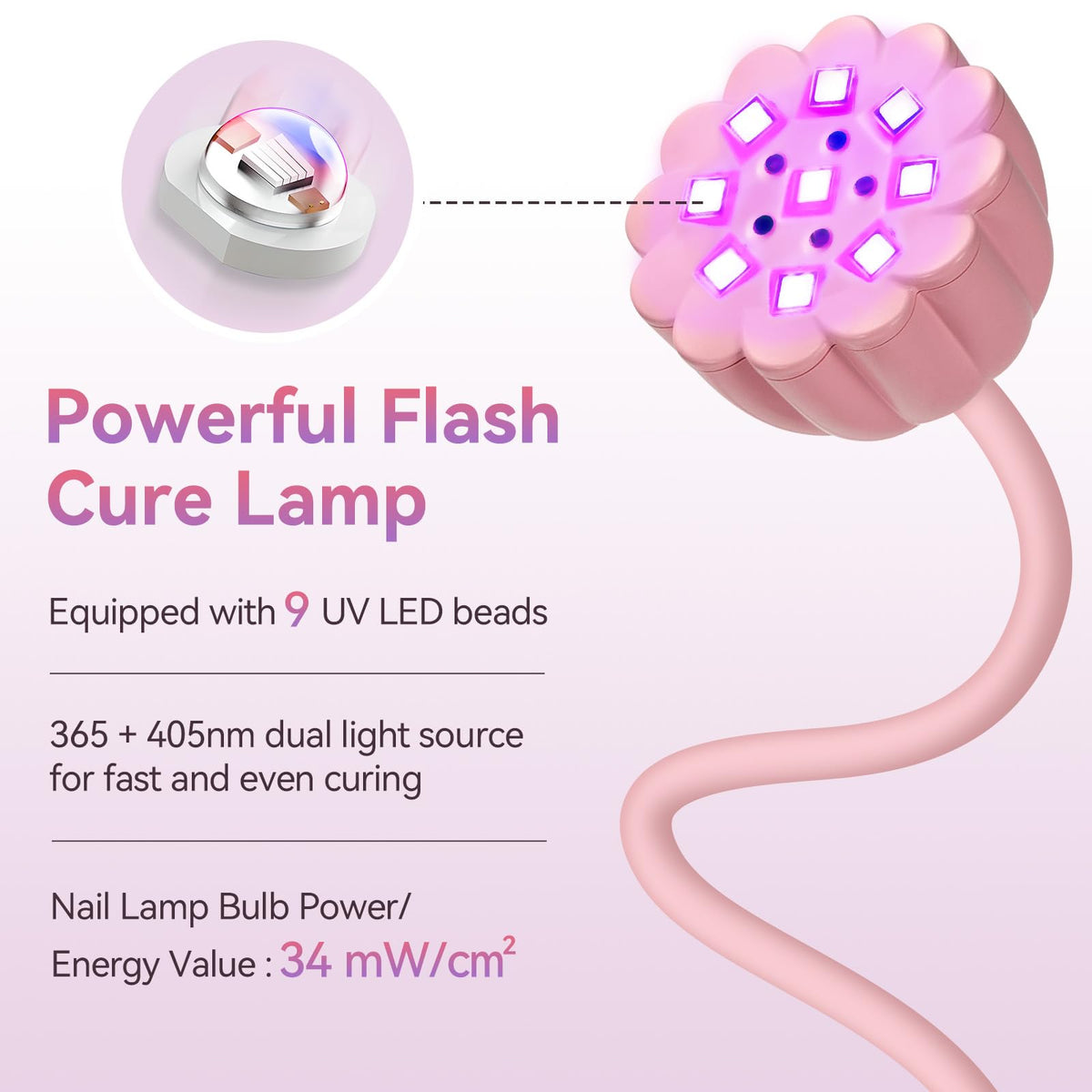 Makartt Gooseneck UV LED Nail Lamp side view showing charging port