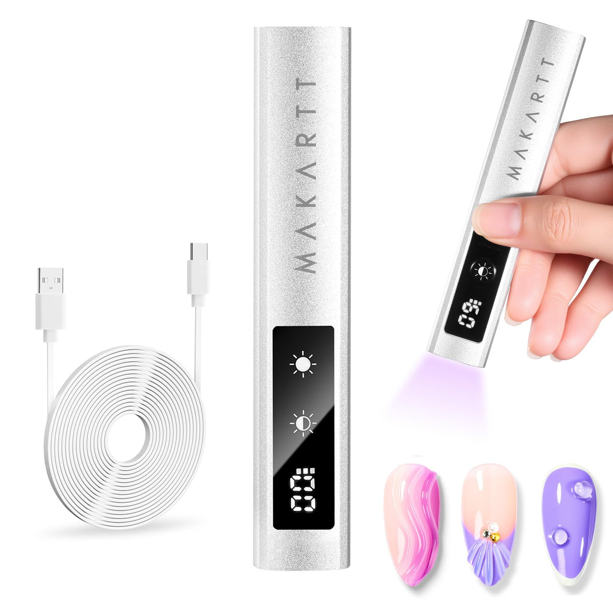 Makartt Handheld UV Nail Lamp front view in white