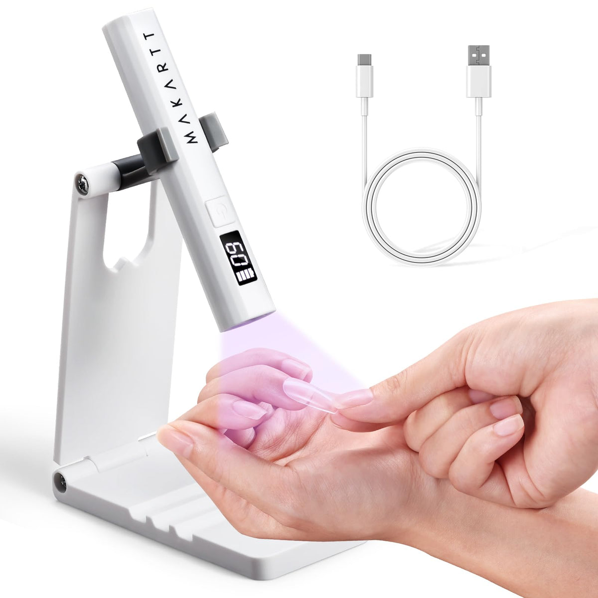 Makartt Handheld UV Nail Lamp front view with adjustable stand