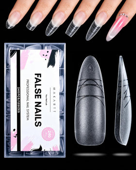 Makartt Long Almond Nail Tips front view with built-in guides