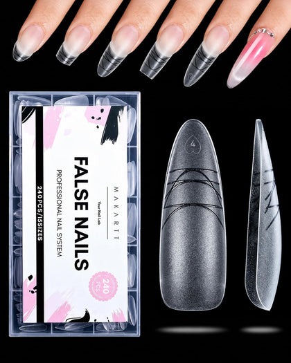 Makartt Long Almond Nail Tips front view with built-in guides