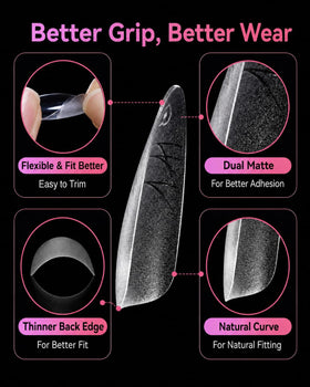 Makartt Long Almond Nail Tips in different sizes displayed