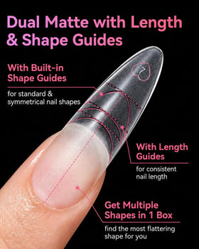 Makartt Long Almond Nail Tips in various shapes displayed