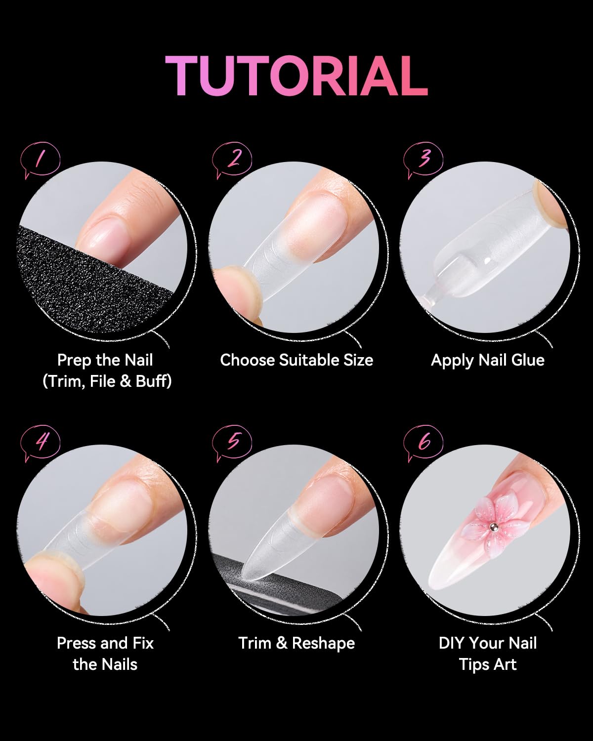 Makartt Long Almond Nail Tips with builder gel and acrylic powder
