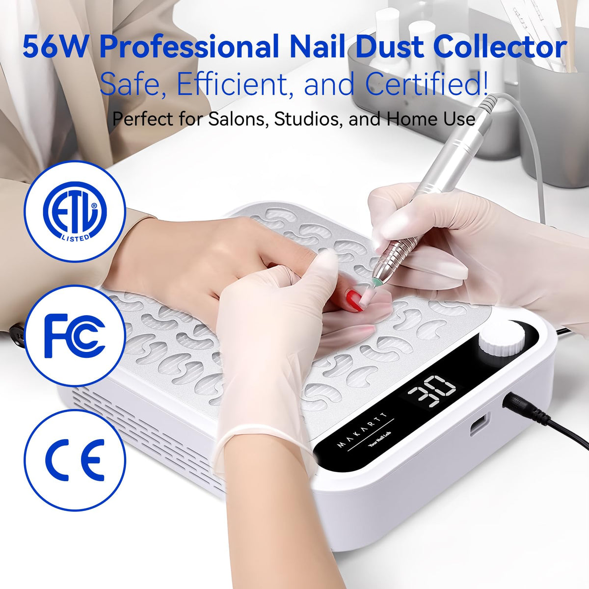 Makartt Nail Dust Collector showing adjustable speed control knob