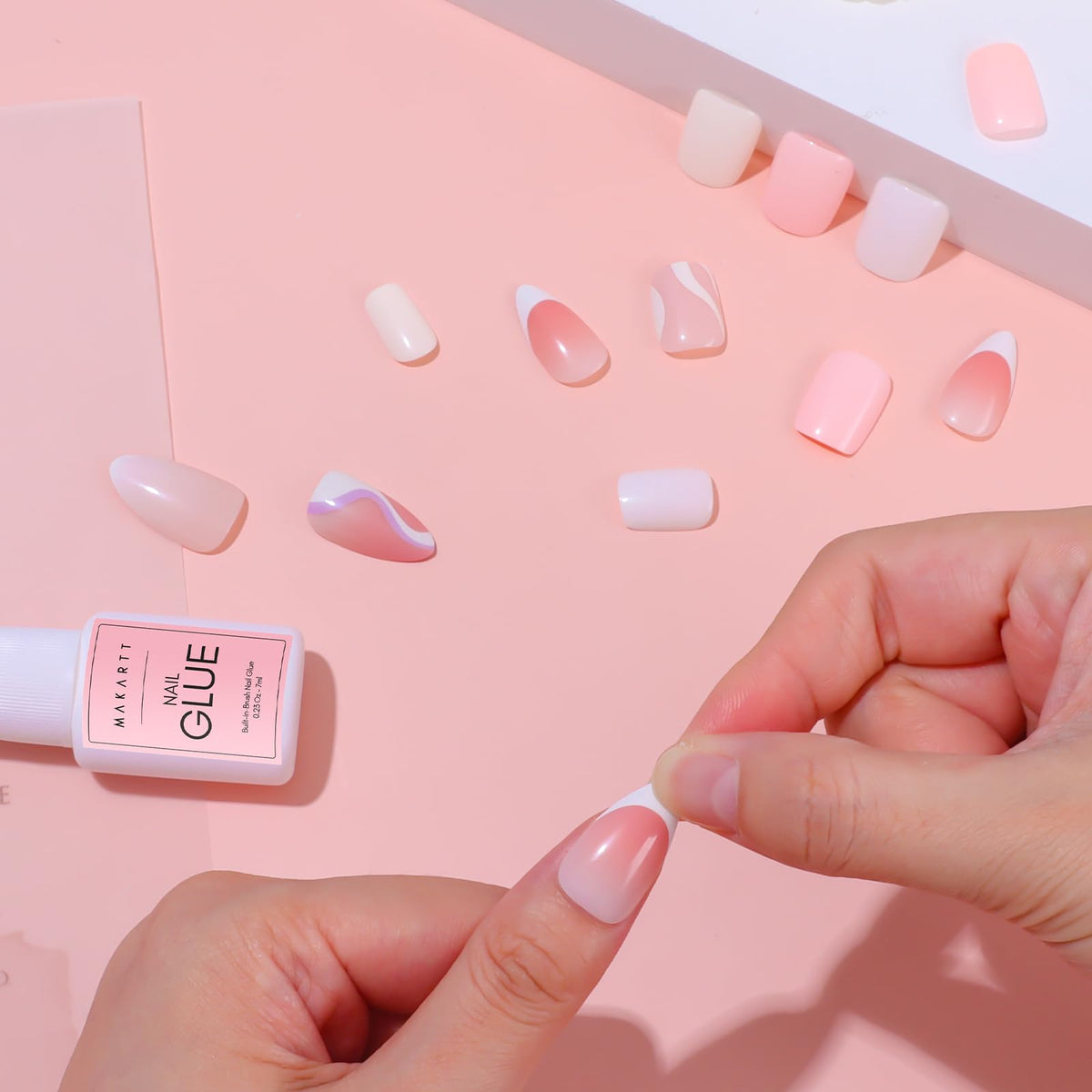 Makartt Nail Glue applied to press on nails
