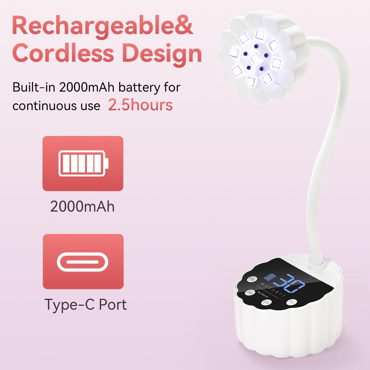 Makartt Nail Lamp showing gooseneck flexibility