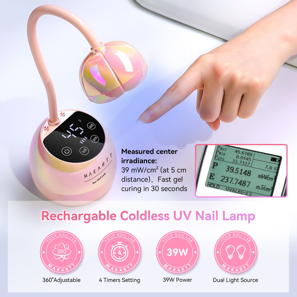 Makartt UV Nail Lamp showing adjustable gooseneck position
