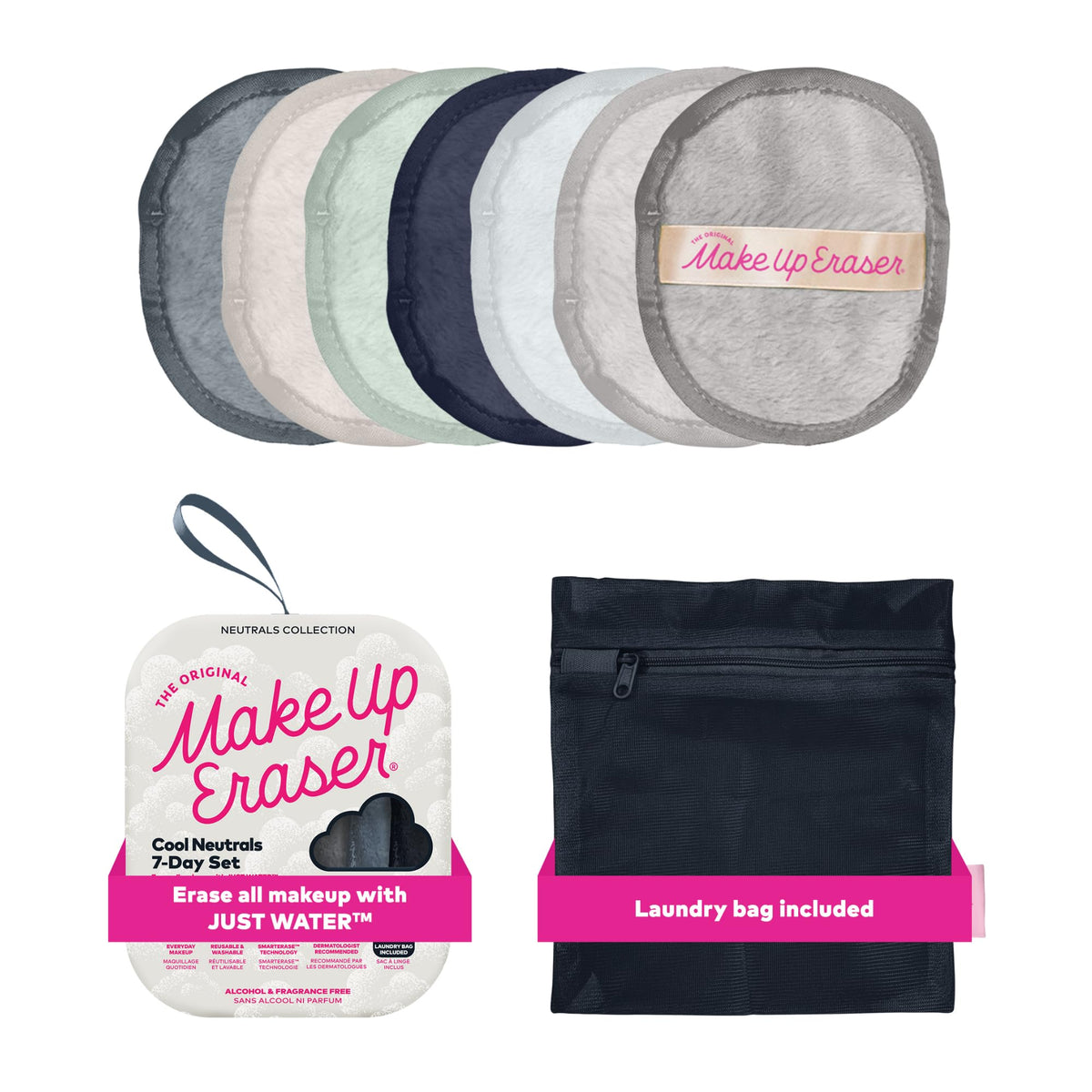 MakeUp Eraser 7-Day Set front view with various cloths